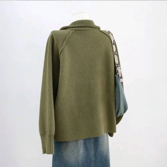 Zippered Mock Neck Cardigan ▪︎ Army Green ▪︎ LG - Picture 8 of 16